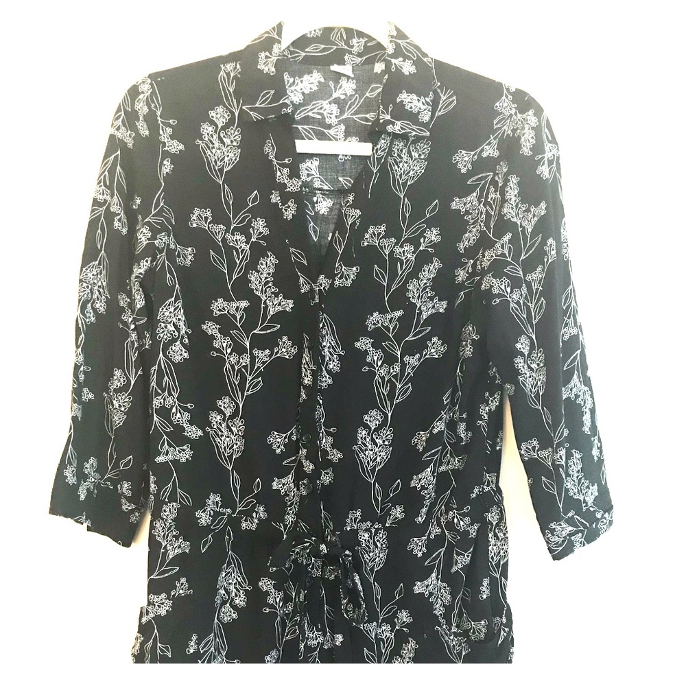 Black and white floral pattern romper